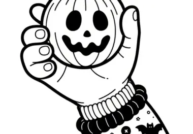 Halloween Malvorlage: Kürbis in einer Hand (Kostenlos)