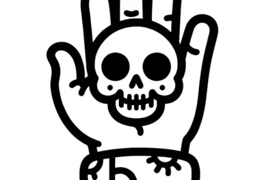 Totenkopf in einer Hand: Halloween Malvorlage zum Download (Kostenlos)