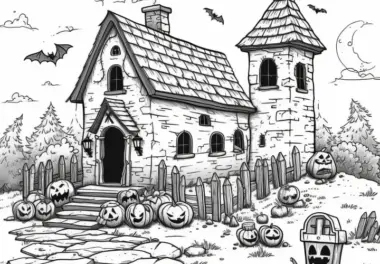 Gruseliges Geisterhaus als gratis Ausmalbild zum Download