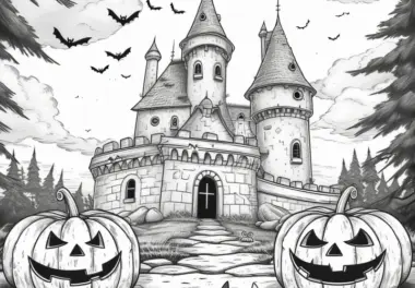 Spukschloss: Halloween Bild zum Ausmalen (Gratis)
