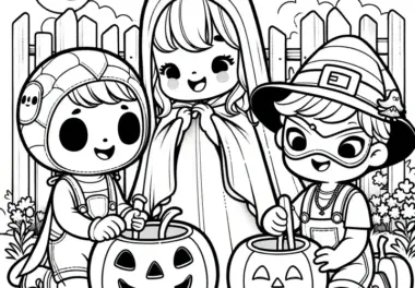Halloween-Party im Garten: Bild zum Ausmalen (Gratis)