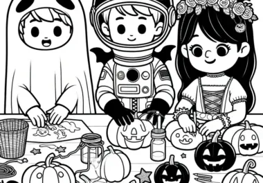 Vorbereitungen für die Halloween-Party: Gratis Malvorlage