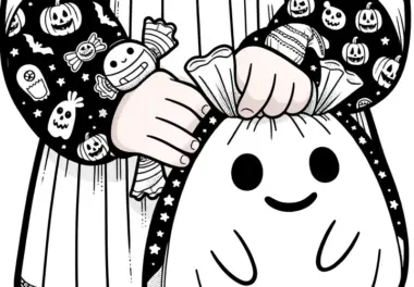 Niedliche Halloween-Tasche mit Süßigkeiten: Ausmalbild zum Download (Kostenlos)
