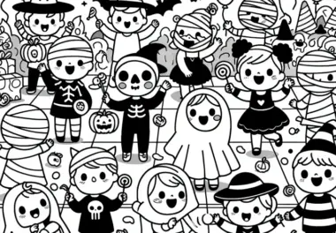 Kostümparty zu Halloween: Bild zum Ausdrucken und Ausmalen (Kostenlos)