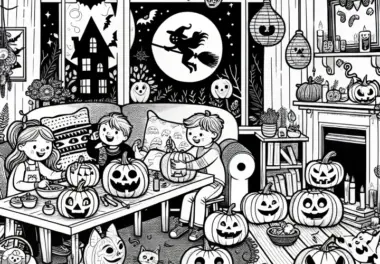 Halloween-Party zu Hause mit Kürbissen: Kostenlose Malvorlage zum Download