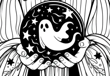 Wahrsagerin mit Zauberkugel: Gratis Malvorlage zu Halloween