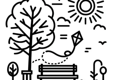 Ein Park im Herbst mit Drachen: Einfaches Ausmalbild für Kinder (Kostenlos)