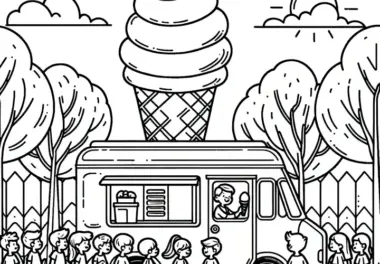 Eisauto mit Kindern: Ausmalbild kostenlos