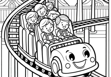 Achterbahnspaß mit Kindern: Ausmalbild kostenlos