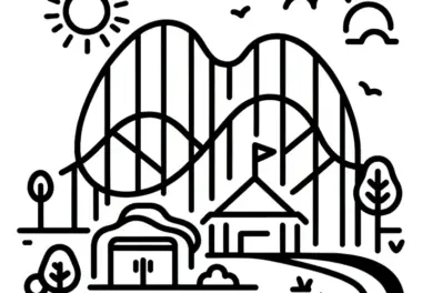 Freizeitpark Achterbahn: Einfaches Ausmalbild für Kinder (Kostenlos)