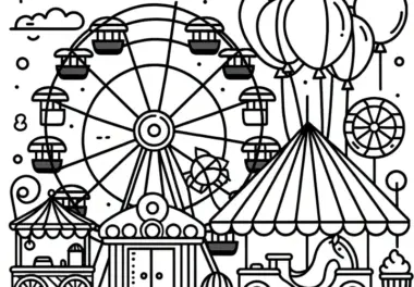 Fröhlicher Freizeitpark: Einfache Malvorlage zum Herunterladen (Gratis)