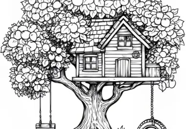 Großes Baumhaus mit Schaukeln: Ausmalbild gratis zum Download