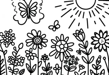 Sommerliche Blumenwiese: Ausmalbild kostenlos