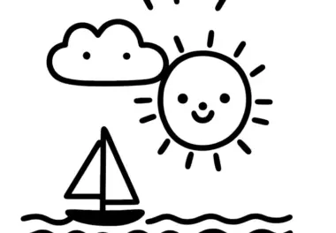 Sonne, Wolken und Meer: Einfaches Ausmalbild für Kinder (Kostenlos)
