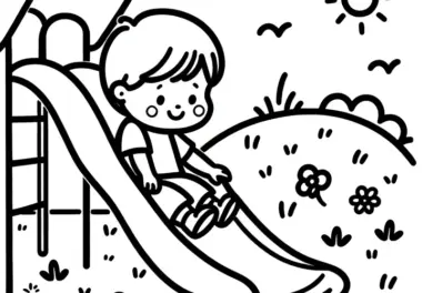 Kleines Kind auf Rutsche: Einfache Malvorlage für Kinder (Kostenlos)