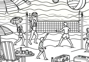 Beachvolleyball Ausmalbild kostenlos