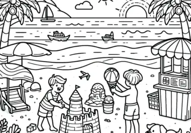 Sandburg bauen: Ausmalbild für Kinder (Kostenlos)