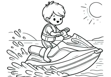 Junge auf Jetski: Malvorlage zum Download (Gratis)