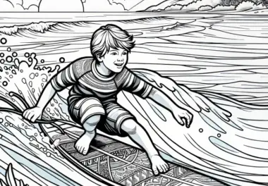 Junge beim Surfen: Ausmalbild zum Herunterladen (Gratis)