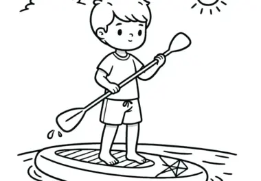 Kind beim Stand-up-Paddling: Malvorlage zum Download (Kostenlos)