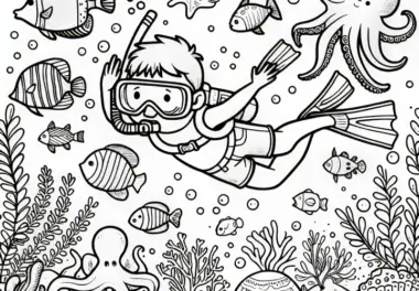 Fröhliches tauchen unter Wasser: Malvorlage zum Download (Gratis)