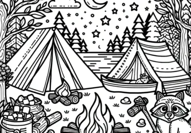 Zelten und Lagerfeuer: Naturabenteuer zum Ausmalen (Gratis)