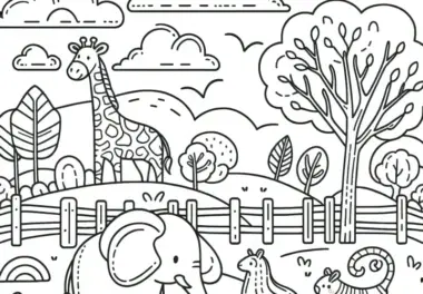 Süße Tiere im Zoo: Elefant und Giraffe zum Ausmalen (Kostenlos)