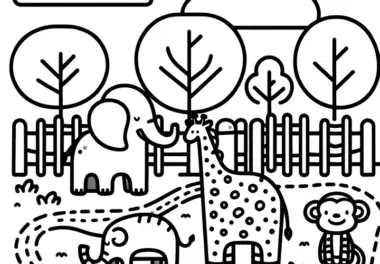 Witzige Tiere aus dem Zoo: Einfache Malvorlage für Kinder (Kostenlos)
