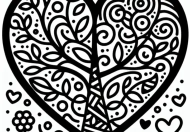 Baum in Herzform zum Valentinstag: Malvorlage (Kostenlos)