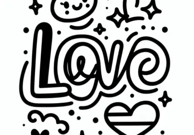 Schriftzug Love zum Valentinstag: Einfache Malvorlage gratis zum Download