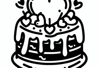 Herz auf Kuchen zum Valentinstag: Einfaches Ausmalbild zum kostenlosen Download