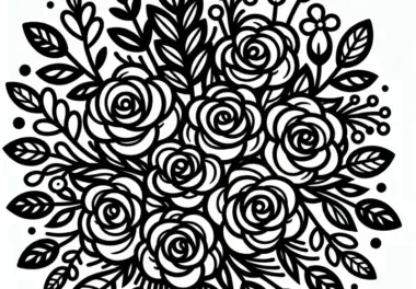 Blumenstrauß mit vielen Rosen: Ausmalbild zum Valentinstag (Kostenlos)