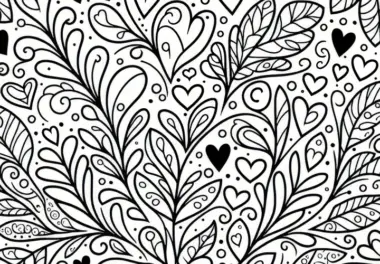 Florales Muster aus Herzen zum Valentinstag: Malvorlage zum Herunterladen (Kostenlos)