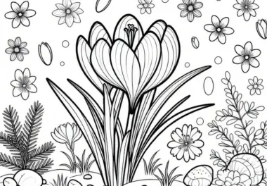 Krokus: Frühlingsblume als Ausmalbild