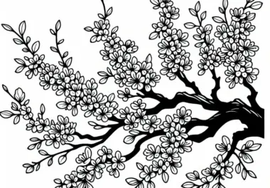 Blühende Robinie im Frühling: gratis Malvorlage