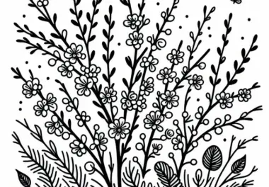 Blühende Weide im Frühling: gratis Malvorlage