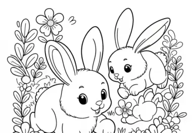 Hasen hoppeln über Wiese: kostenlose Frühlings-Malvorlage