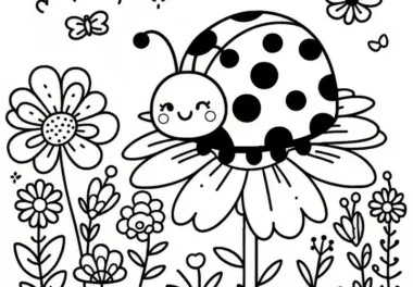 Marienkäfer auf Blume: kostenlose Frühlings-Malvorlage