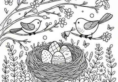 Vogeleier im Nest: kostenlose Malvorlage