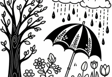 Regenschirm: Malvorlage für den Frühling