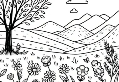 Wiese, Blumen & Gras im Frühling: kostenlose Malvorlage