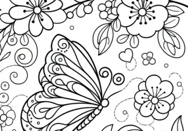 Frühlingsmuster mit Blüten: gratis Ausmalbild