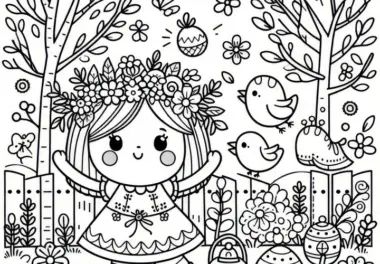 Frühlingsfest im Garten: gratis Malvorlage