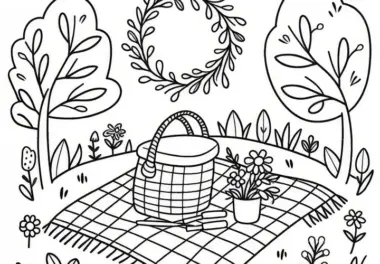 Picknick im Grünen: Ausmalbild für den Frühling