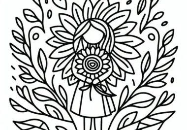 Sonnenblume als Symbol für Wärme und Freude zum Frauentag: Einfaches Ausmalbild (Gratis)