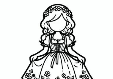 Frau im Dirndl: Einfache Oktoberfest Malvorlage (Kostenlos)