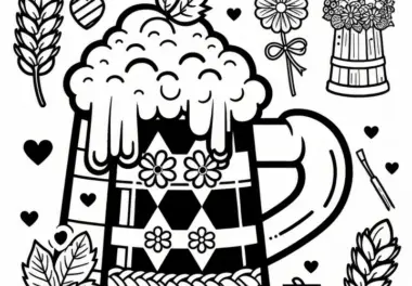 Bierkrug zum Oktoberfest: Einfaches Ausmalbild (Gratis)