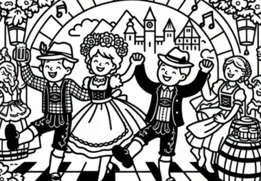 Schuhplattler auf dem Oktoberfest: Einfaches Ausmalbild (Kostenlos)