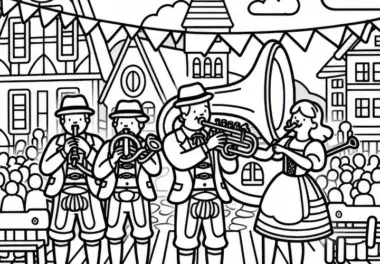 Blaskapelle auf dem Oktoberfest: Einfaches Ausmalbild (Kostenloses)
