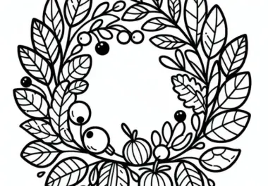 Herbstkranz mit Blättern, Beeren und Früchten: Malvorlage zum Erntedankfest (Kostenlos)